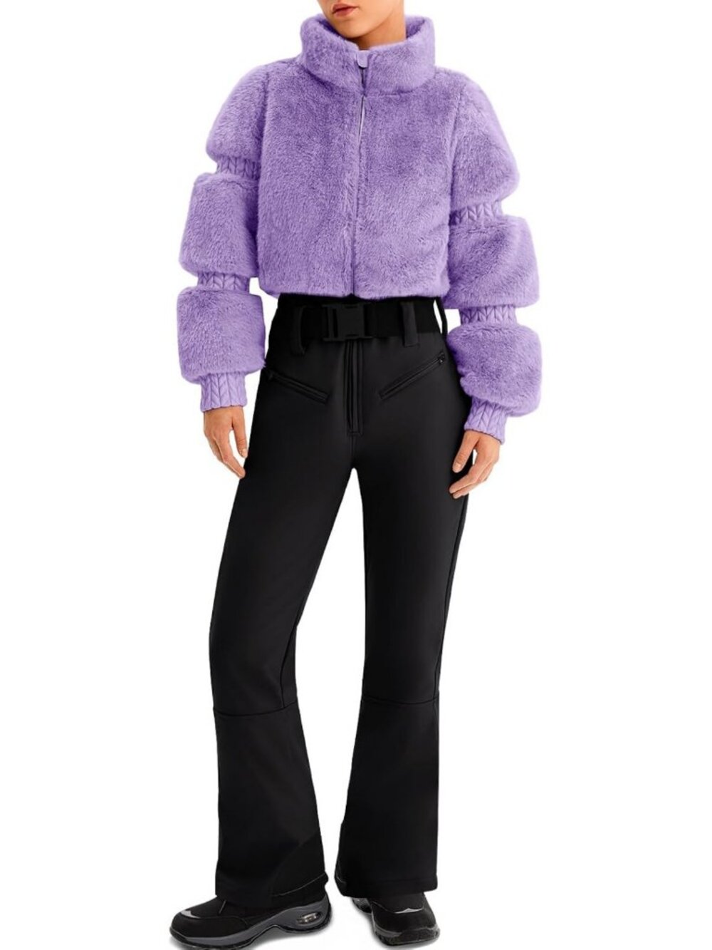 Cozy Women's One-Piece Snow Suit with Faux Fur Collar - Windproof Winter Ski